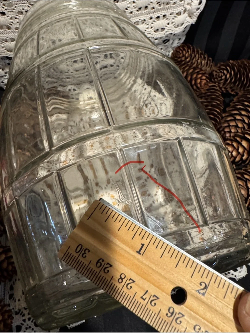 Vintage Barrel Shaped Glass Jar with Real Pine Cones